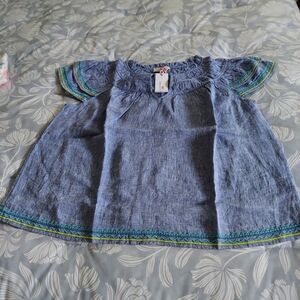 Vineyard Vines Womens cross dyed embroidered linen top size large NWT